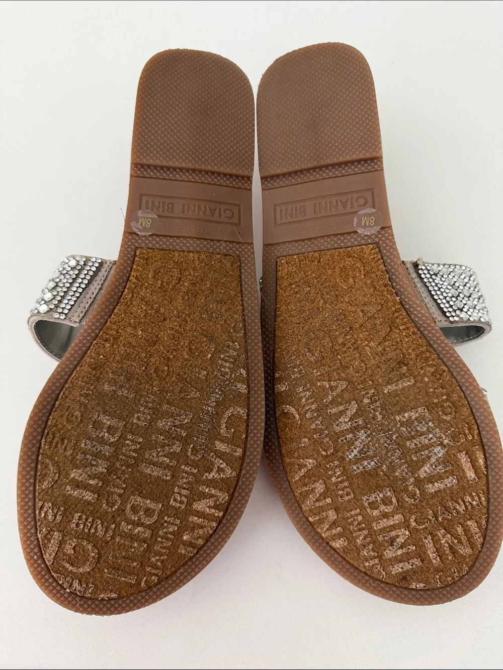 Gianni Bini Brown Footbed Silver Rhinestone Slide Sandals